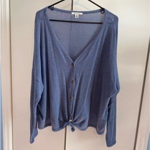 American Eagle light weight Blue Button Up Tie Sweater size XXL
